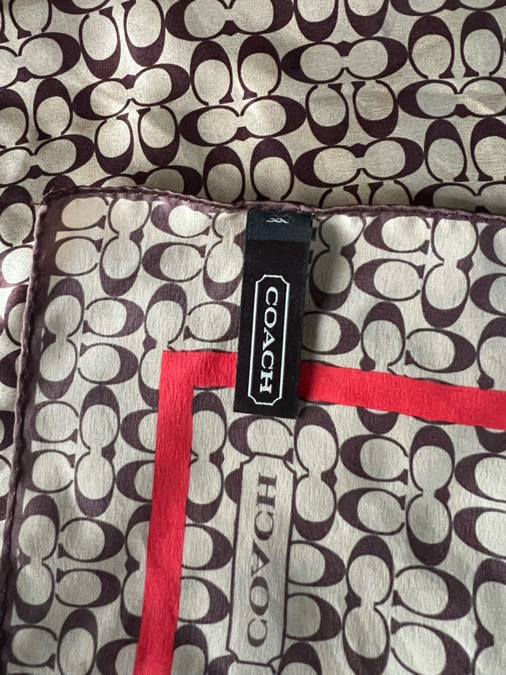Coach Square Silk Scarf 26” X 26” Vintage Coach Beige With Reddish Border - Picture 3 of 8
